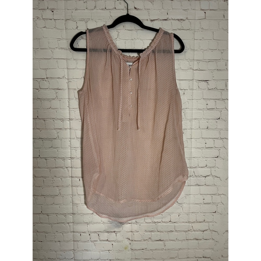 Liz Claiborne Womens XL Peach Chevron Pleated Sleeveless Ruffle Tie Neck Blouse‎